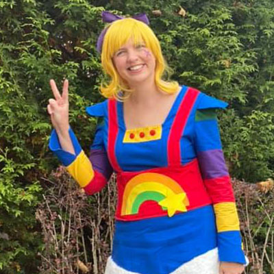 Picture of Mary dressed as Rainbow Brite